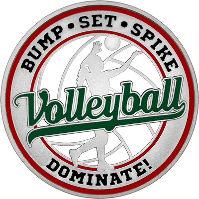 Dark Green "Volleyball" with Maroon Outer Circular Borders